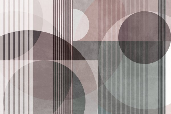 Tapet Forme geometrice abstracte compuse din cercuri și linii, în nuanțe discrete, cu textură, într-o, Fototapet Geometrie, w09834v1 : Uwalls.ro