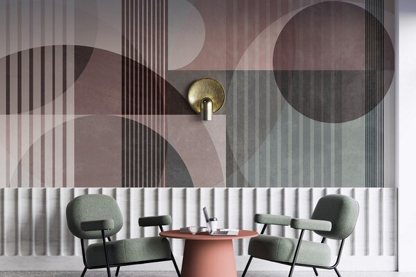Tapet Forme geometrice abstracte compuse din cercuri și linii, în nuanțe discrete, cu textură, într-o, Fototapet Geometrie, w09834v1 : Uwalls.ro