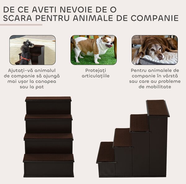 PawHut Scară Antiderapantă 4 Trepte, Perne Detasabile | Aosom Romania