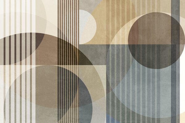 Tapet Forme geometrice abstracte compuse din cercuri și linii, în nuanțe discrete de pământ, cu textură,, Fototapet Geometrie, w09834 : Uwalls.ro
