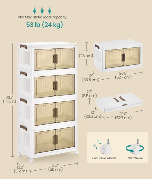 Set de Cutii de Depozitare Dennys, Alb, 55x31x111 cm
