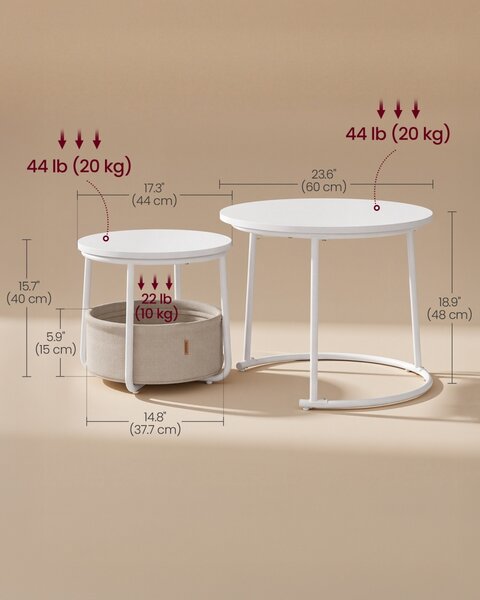 Set 2 piese Masute de cafea Lilea, Mat, 60x60x48 cm