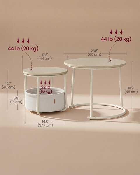 Set 2 piese Masute de cafea Lilea, Natural, 60x60x48 cm