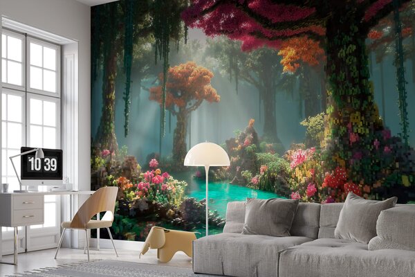 Tapet O pădurice fermecată din pixeli, inspirată din jocurile video, Fototapet Natură, w09683 : Uwalls.ro