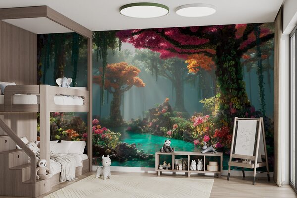 Tapet O pădurice fermecată din pixeli, inspirată din jocurile video, Fototapet Natură, w09683 : Uwalls.ro