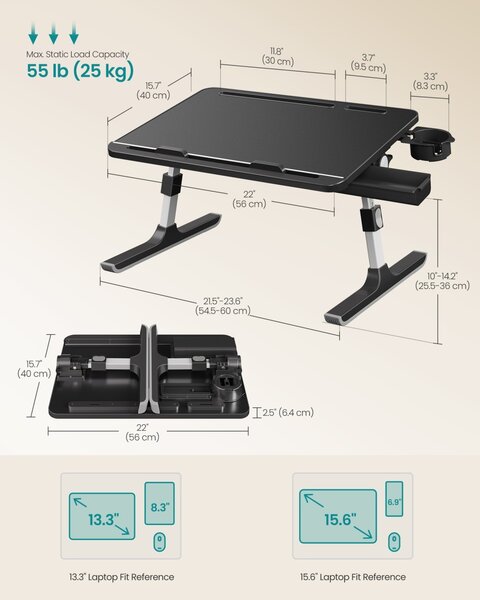 Masuta pentru laptop Barden, Negru, 56x40x36 cm