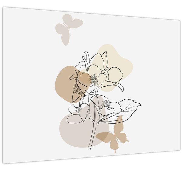 Tablou - Flori bej cu fluture N⁰1 (70x50 cm)