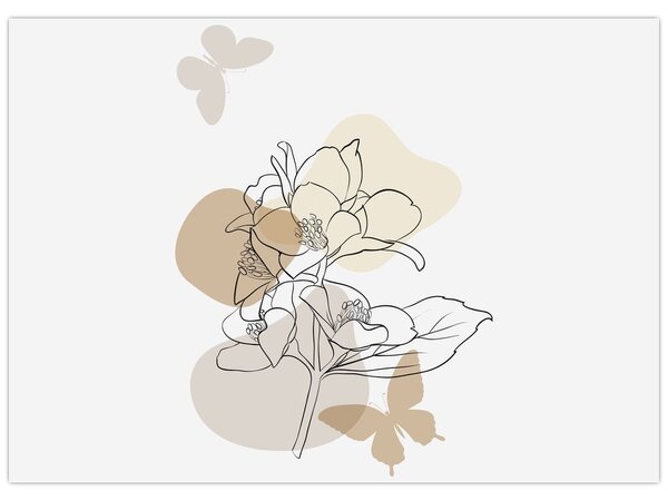 Tablou - Flori bej cu fluture N⁰1 (70x50 cm)
