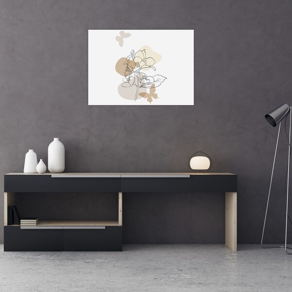 Tablou - Flori bej cu fluture N⁰1 (70x50 cm)