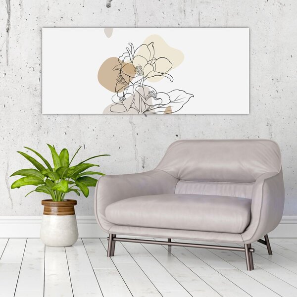 Tablou - Flori bej cu fluture N⁰1 (120x50 cm)