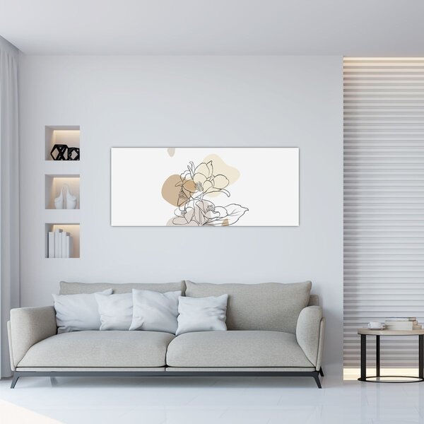 Tablou - Flori bej cu fluture N⁰1 (120x50 cm)