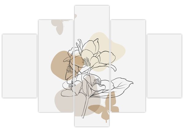 Tablou - Flori bej cu fluture N⁰1 (150x105 cm)