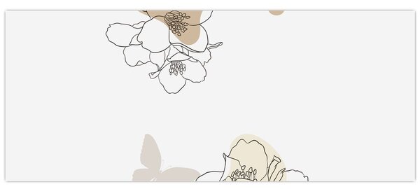 Tablou - Flori bej cu fluture N⁰2 (120x50 cm)