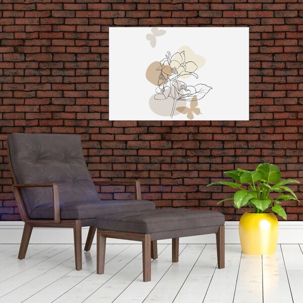 Tablou - Flori bej cu fluture N⁰1 (90x60 cm)