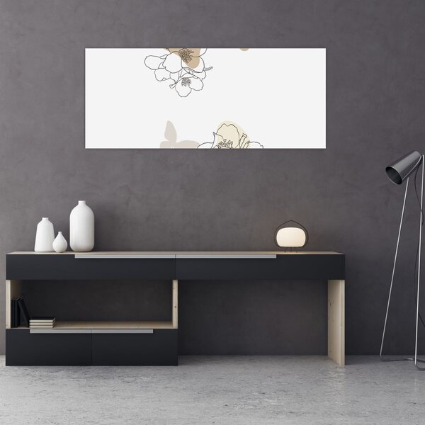 Tablou - Flori bej cu fluture N⁰2 (120x50 cm)