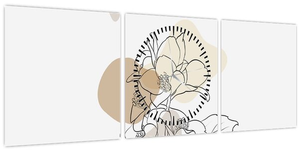 Tablou - Flori bej cu fluture N⁰1 (cu ceas) (90x30 cm)