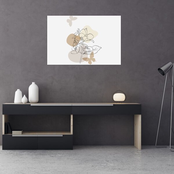 Tablou - Flori bej cu fluture N⁰1 (90x60 cm)