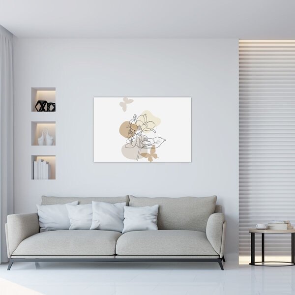 Tablou - Flori bej cu fluture N⁰1 (90x60 cm)