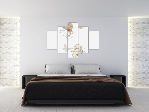 Tablou - Flori bej cu fluture N⁰2 (150x105 cm)