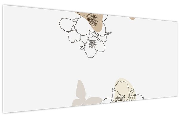 Tablou - Flori bej cu fluture N⁰2 (120x50 cm)