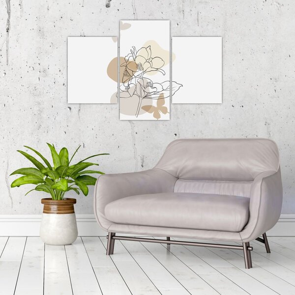 Tablou - Flori bej cu fluture N⁰1 (90x60 cm)