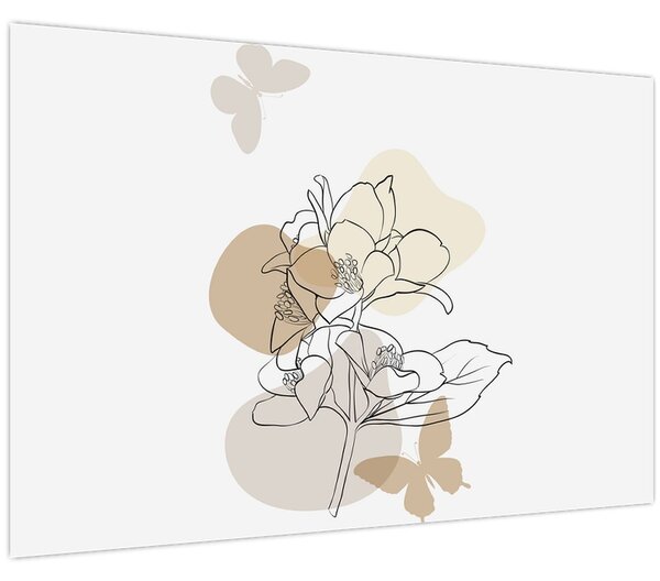 Tablou - Flori bej cu fluture N⁰1 (90x60 cm)