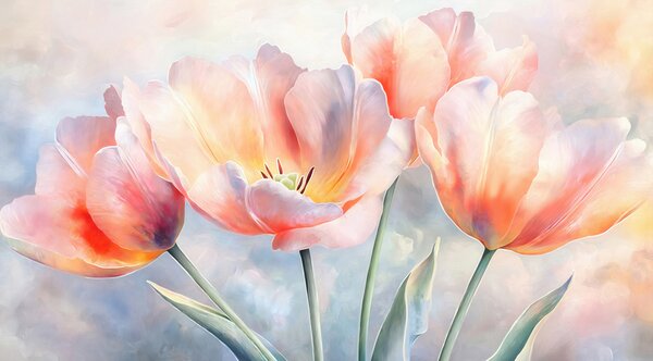 Tapet Lalele, Fototapet Acuarelă, w05467 : Uwalls.ro