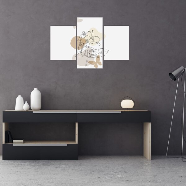 Tablou - Flori bej cu fluture N⁰1 (90x60 cm)
