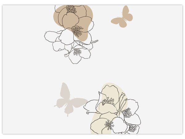 Tablou - Flori bej cu fluture N⁰2 (70x50 cm)