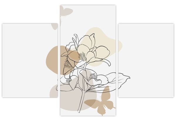 Tablou - Flori bej cu fluture N⁰1 (90x60 cm)