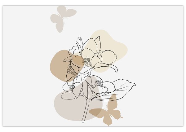 Tablou - Flori bej cu fluture N⁰1 (90x60 cm)