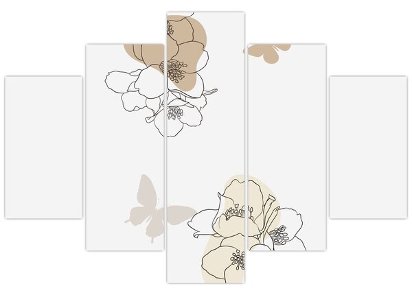 Tablou - Flori bej cu fluture N⁰2 (150x105 cm)