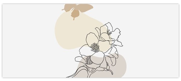 Tablou - Flori bej cu fluture N⁰3 (120x50 cm)