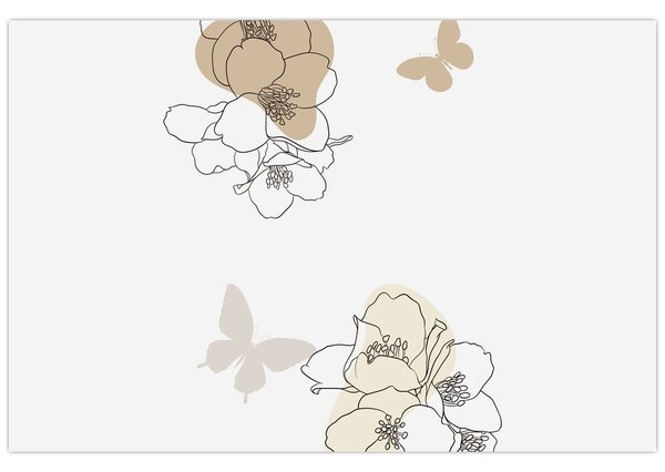 Tablou - Flori bej cu fluture N⁰2 (90x60 cm)