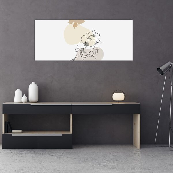 Tablou - Flori bej cu fluture N⁰3 (120x50 cm)