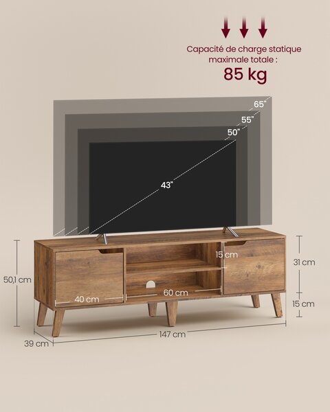 Comoda TV Miranta, Maro miere, 147x39x50.1 cm