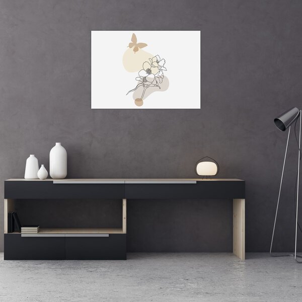 Tablou - Flori bej cu fluture N⁰3 (70x50 cm)