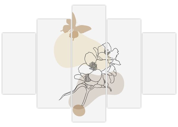 Tablou - Flori bej cu fluture N⁰3 (150x105 cm)