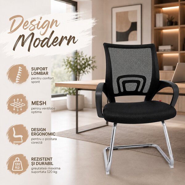Scaun de birou cu suport lombar, design modern, inaltime 92 cm, maxim 120 kg, negru