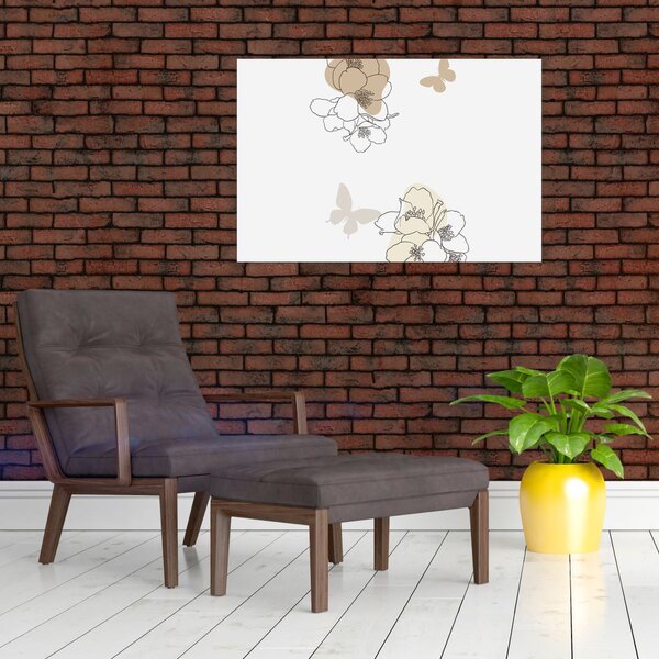 Tablou - Flori bej cu fluture N⁰2 (90x60 cm)
