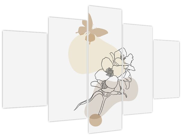 Tablou - Flori bej cu fluture N⁰3 (150x105 cm)