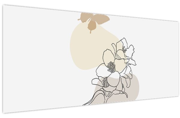 Tablou - Flori bej cu fluture N⁰3 (120x50 cm)