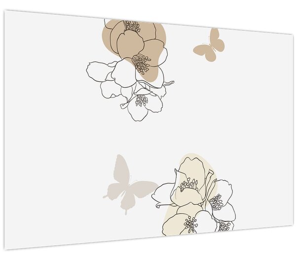 Tablou - Flori bej cu fluture N⁰2 (90x60 cm)