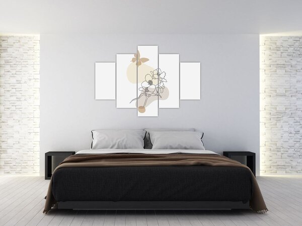 Tablou - Flori bej cu fluture N⁰3 (150x105 cm)