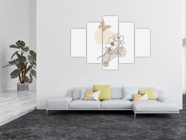 Tablou - Flori bej cu fluture N⁰3 (150x105 cm)