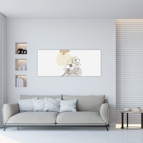 Tablou - Flori bej cu fluture N⁰3 (120x50 cm)