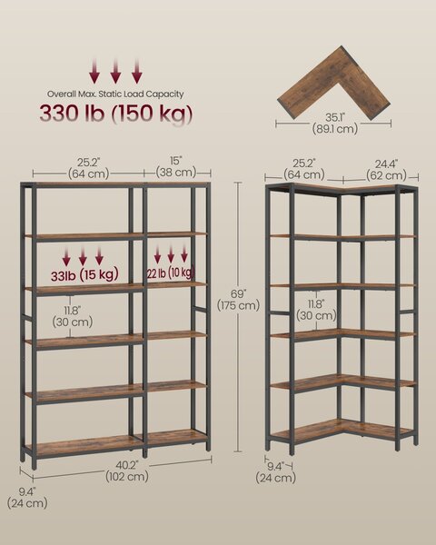 Biblioteca Barnet, Maro rustic, 102x24x175.2 cm