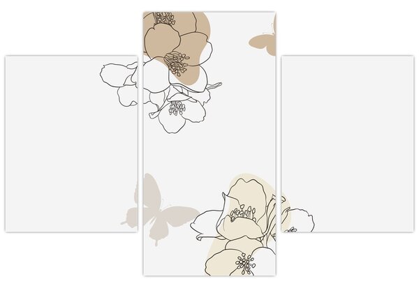 Tablou - Flori bej cu fluture N⁰2 (90x60 cm)