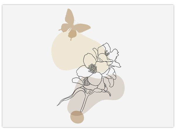 Tablou - Flori bej cu fluture N⁰3 (70x50 cm)