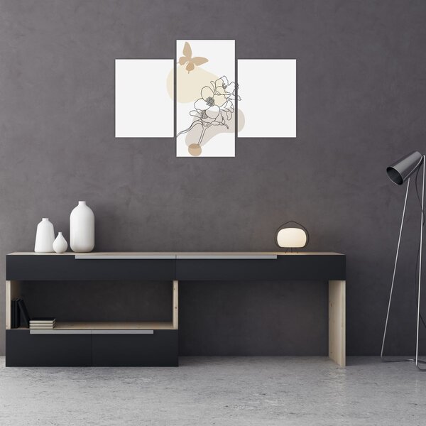 Tablou - Flori bej cu fluture N⁰3 (90x60 cm)